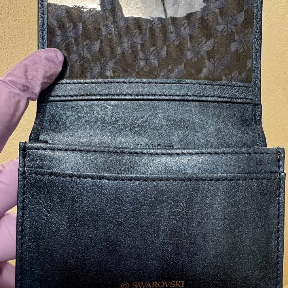 NWOT SWAROVSKI  Wallet card holder Leather Made in FranceID with Front glitters - Picture 8 of 10